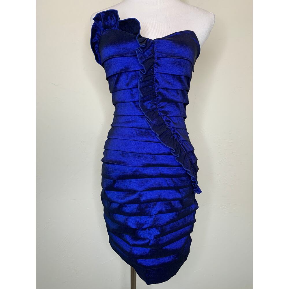 City Triangles Royal Blue One-Shoulder Ruffle Mini Dress